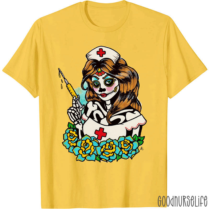 Day Of The Dead Nurse With Syringe Nurse T-Shirt