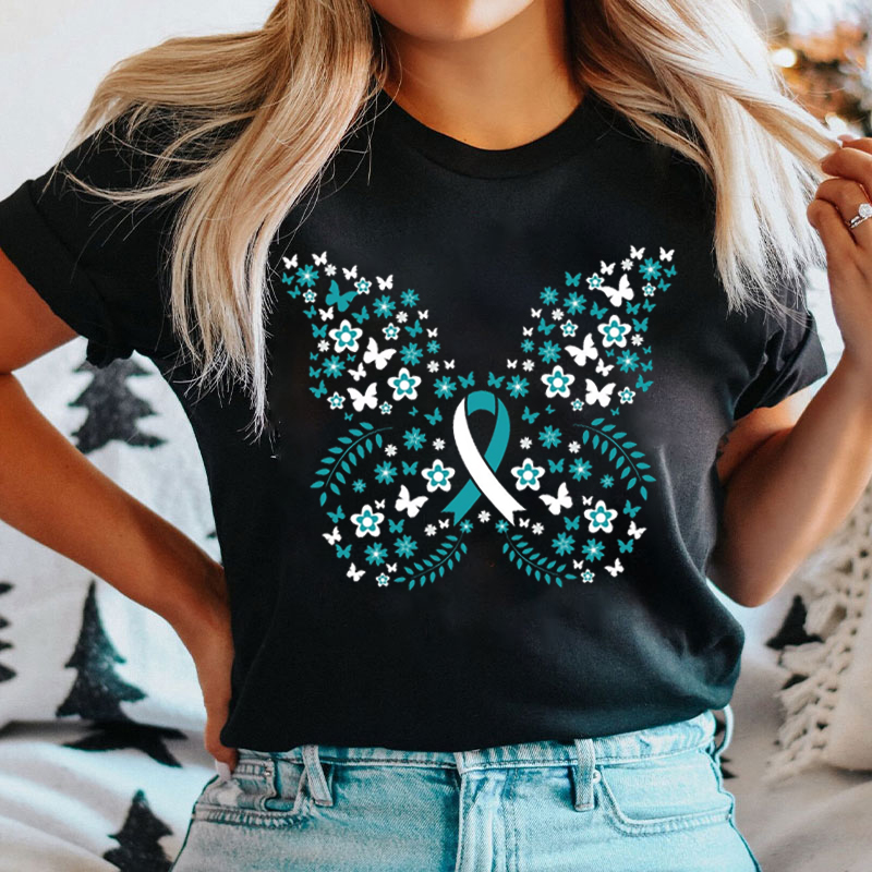 Butterfly Ribbon Cervical Cancer T-shirt