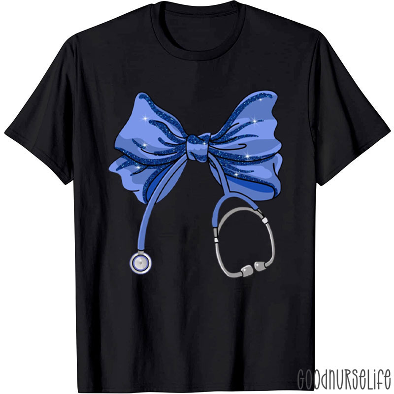 Funny Bow Ribbon Stethoscope Nurse T-Shirt