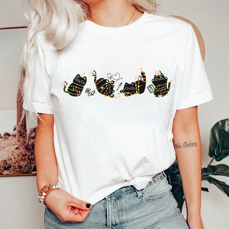 Nurse Christmas Cat Nurse T-Shirt