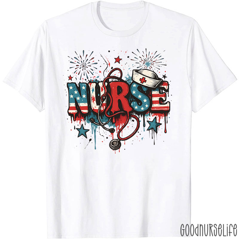 American Flag Patriotic Nurse T-Shirt
