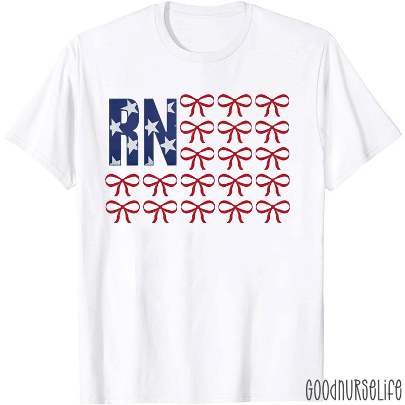 Patriotic Coquette Bow RN Nurse T-Shirt