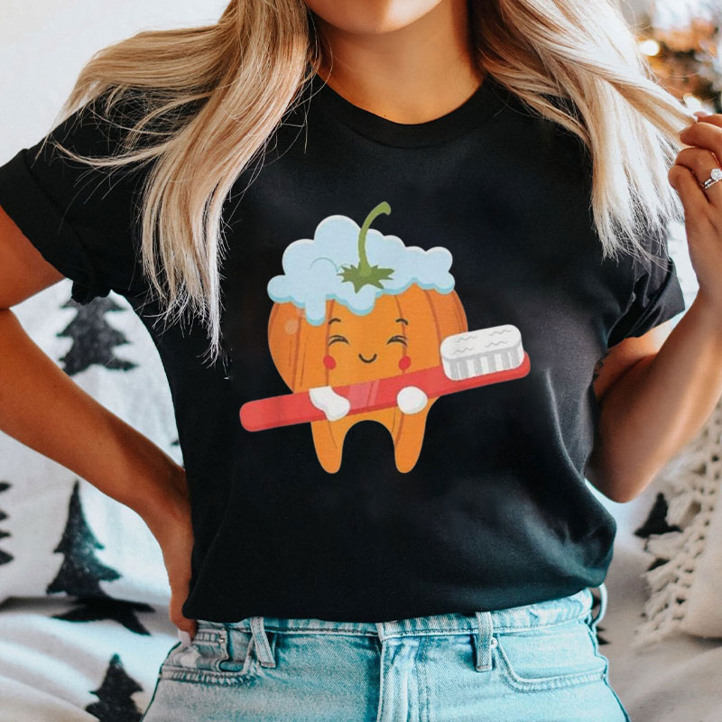 Funny Toothbrush Pumpkin Halloween T-Shirt