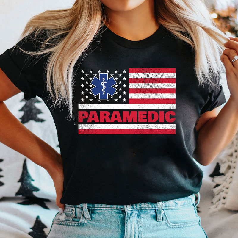 4th Of July Paramedic EMS EMT American Flag Nurse T-Shirt