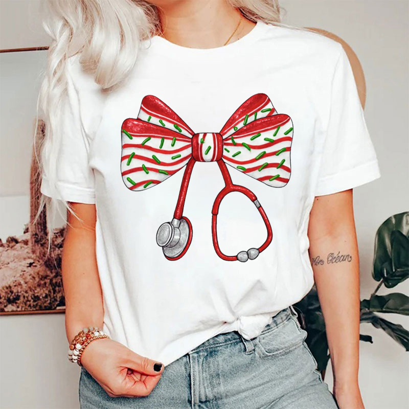 Nurse Holiday Stethoscope Bow  Nurse T-Shirt