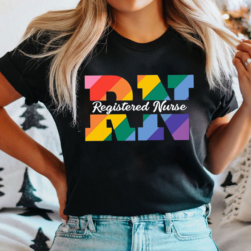 Personalized Rainbow Text Nurse T-Shirt