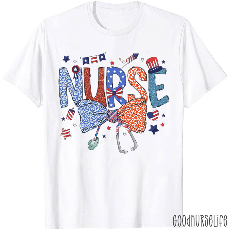 Coquette Nurse USA Bow Patriotic Nurse T-Shirt