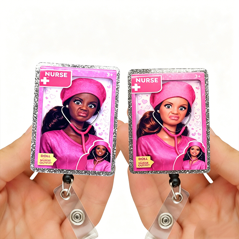 Funny Disgusted Doll Nurse Badge Reel