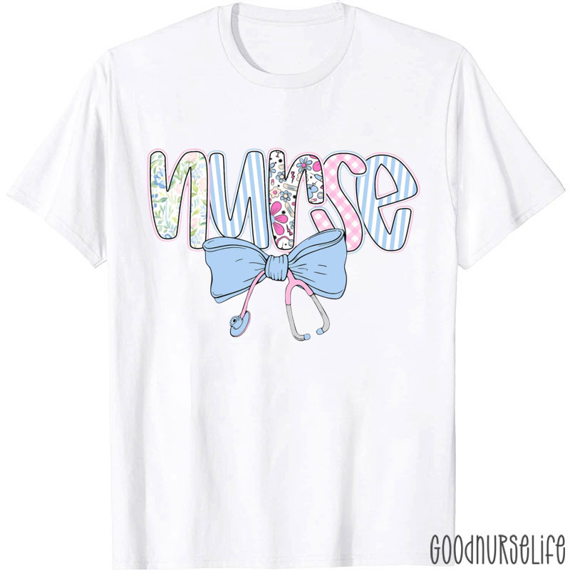 Preppy Nurse Floral Coquette Nurse Blue Floral Nurse T-Shirt