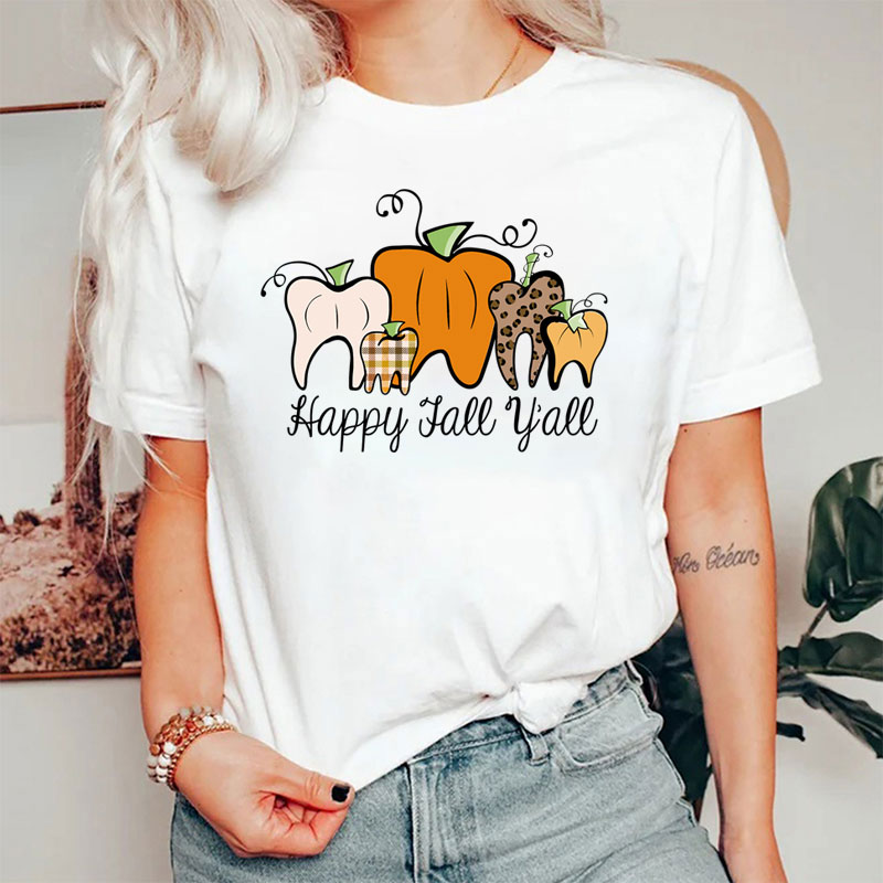 Happy Fall Y'all Pumpkin Tooth Leopard T-Shirt