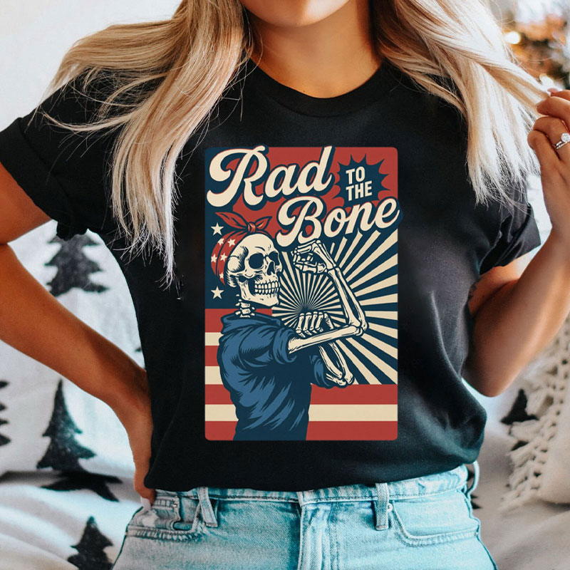Rad To The Bone Radiology 4th Of July Skeleton X-ray Tech T-Shirt