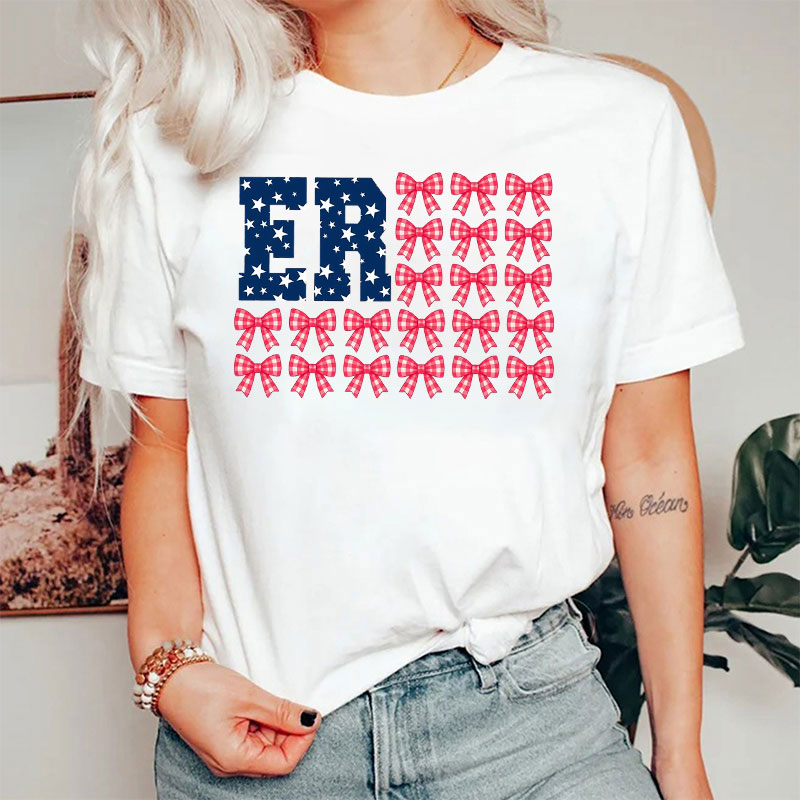 Personalized Coquette Bow 4th Of July American Flag Nurse T-Shirt