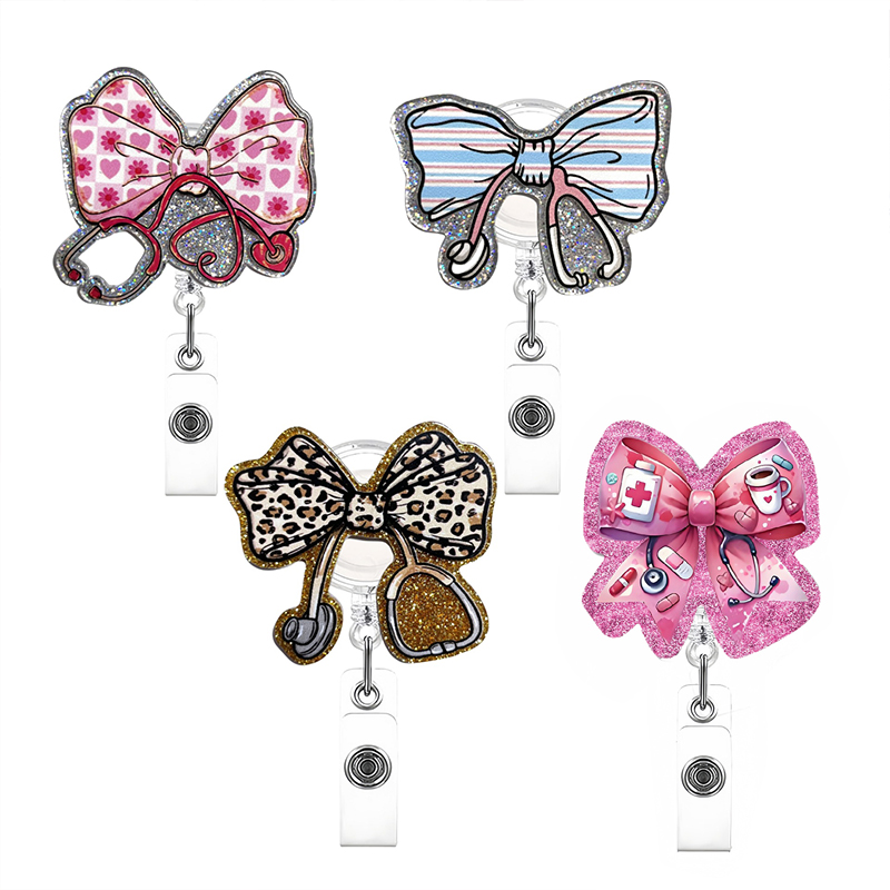 Bow Stethoscope Acrylic Nurse Badge Reel