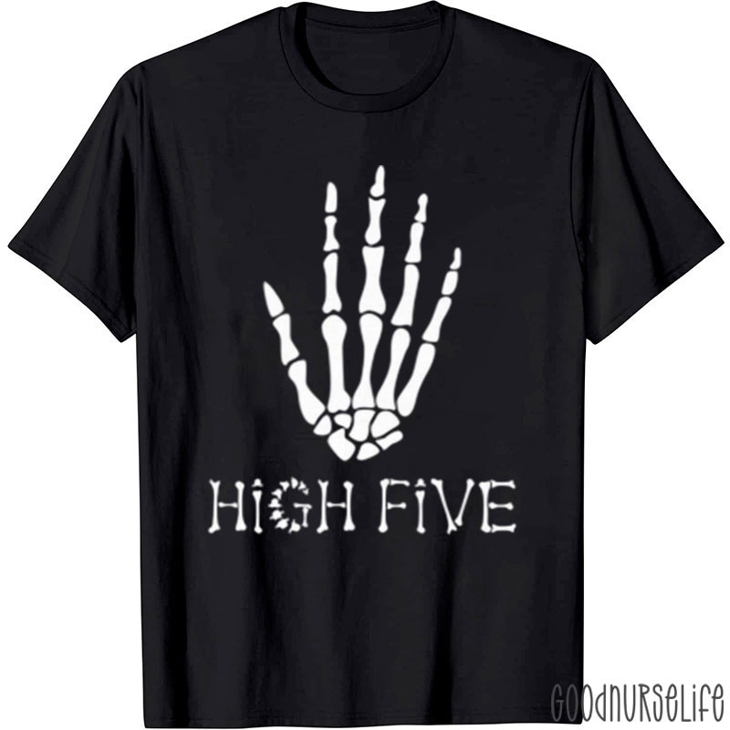 High Five Skull Hand Metal Halloween Nurse T-Shirt