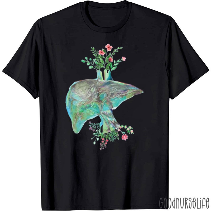 Liver Anatomy Floral Liver Graphic Nurse T-Shirt