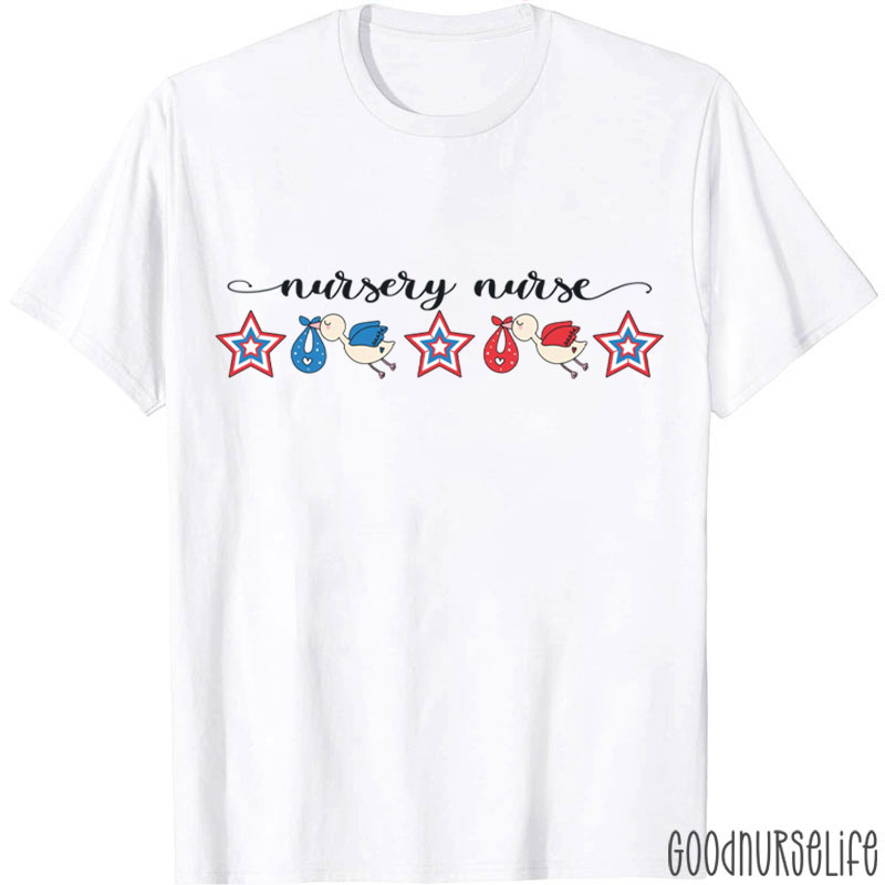 4th Of July Nursery Nurse Stars Infant Stork Nurse T-Shirt