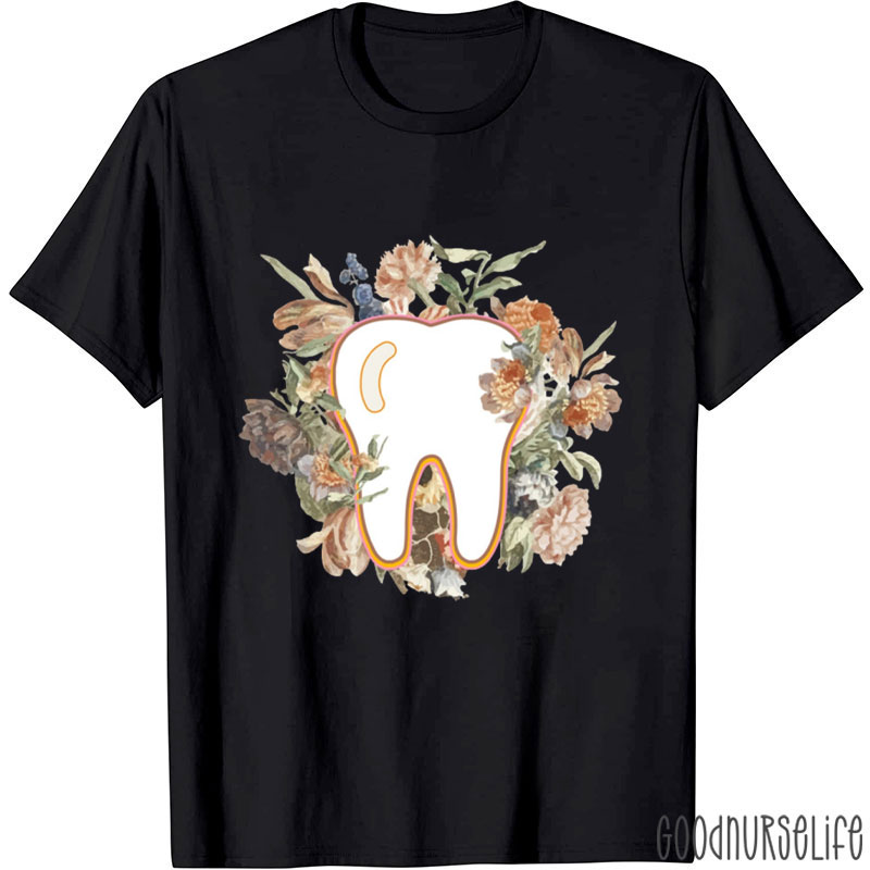 Floral Dental Tooth Shirt For Dentist T-Shirt