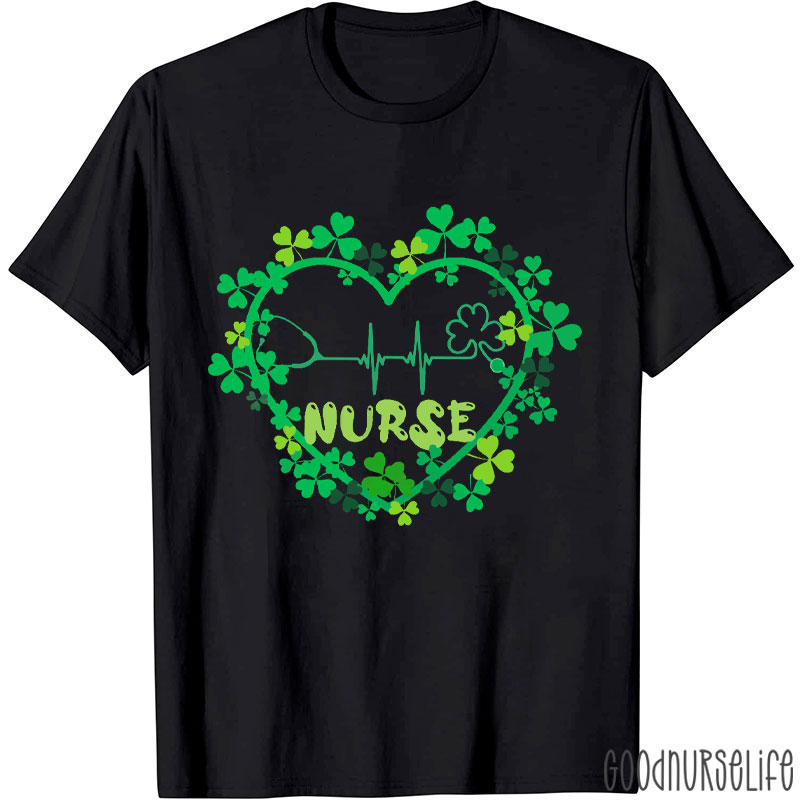 Love Stethoscope Shamrock Heart Nurse T-Shirt