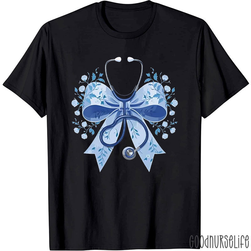 Nurse Stethoscope Bow Flower Nurse T-Shirt