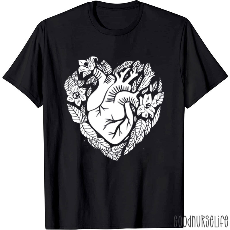 Anatomical Heart With Flowers Nurse T-Shirt