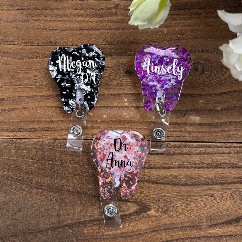 Personalized Glitter Tooth Badge Reel