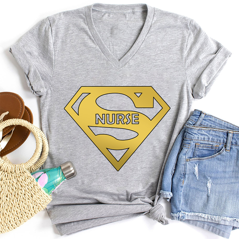 Funny Hero Nurse Female V-Neck T-Shirt
