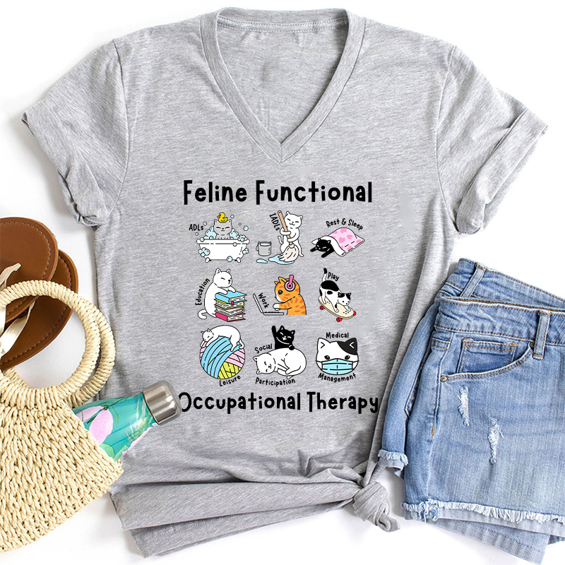 Feline Functional Occupational Therapy Occupational Therapist Female V-Neck T-Shirt