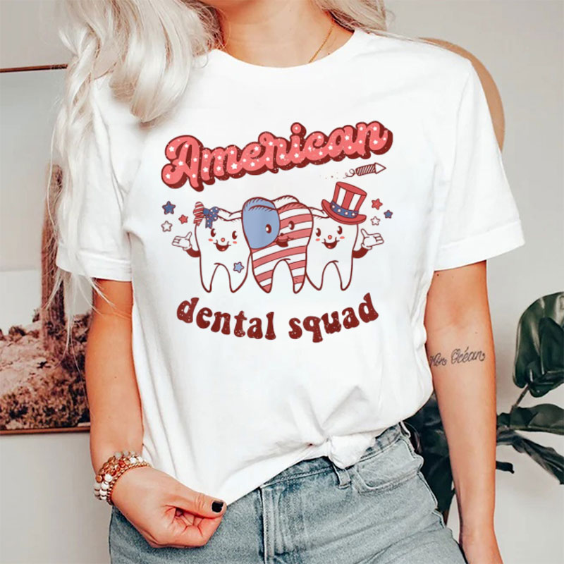American Dental Squad Retro Dentist 4th Of July Teeth T-Shirt