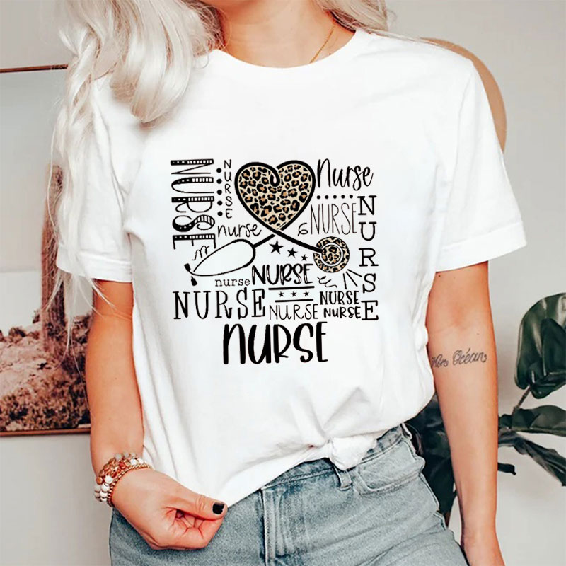 Nurse Leopard Heart Stethoscope Nurse T-Shirt