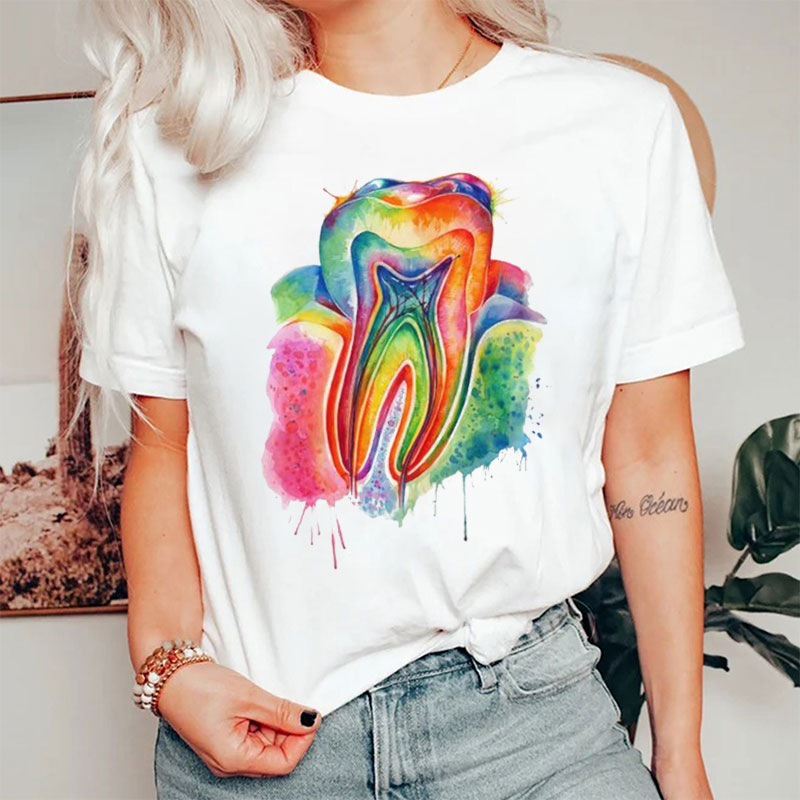 Watercolor Tooth Anatomy Nurse T-shirt