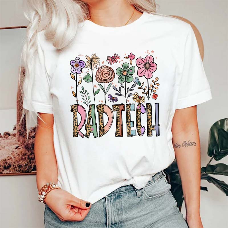 Leopard Flower And Rad Tech Nurse T-Shirt