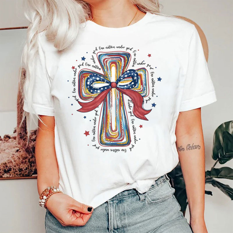 One Nation Under God Cross 4th Of July Memorial Day Nurse T-Shirt