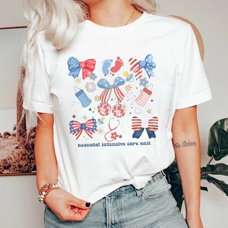 Neonatal ICU Nurse 4th of July Nurse T-shirt