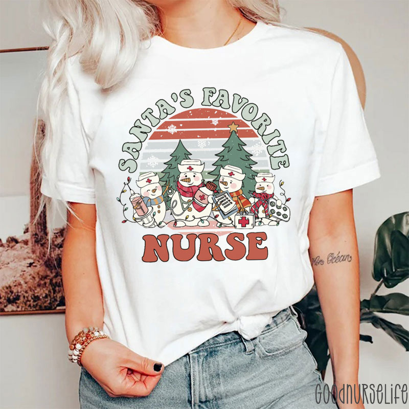 Santa's Favorite Snowman Nurse T-shirt