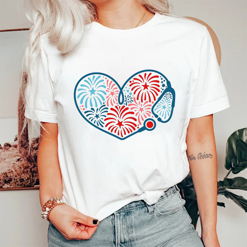 Stethoscope Fireworks Nurse T-Shirt