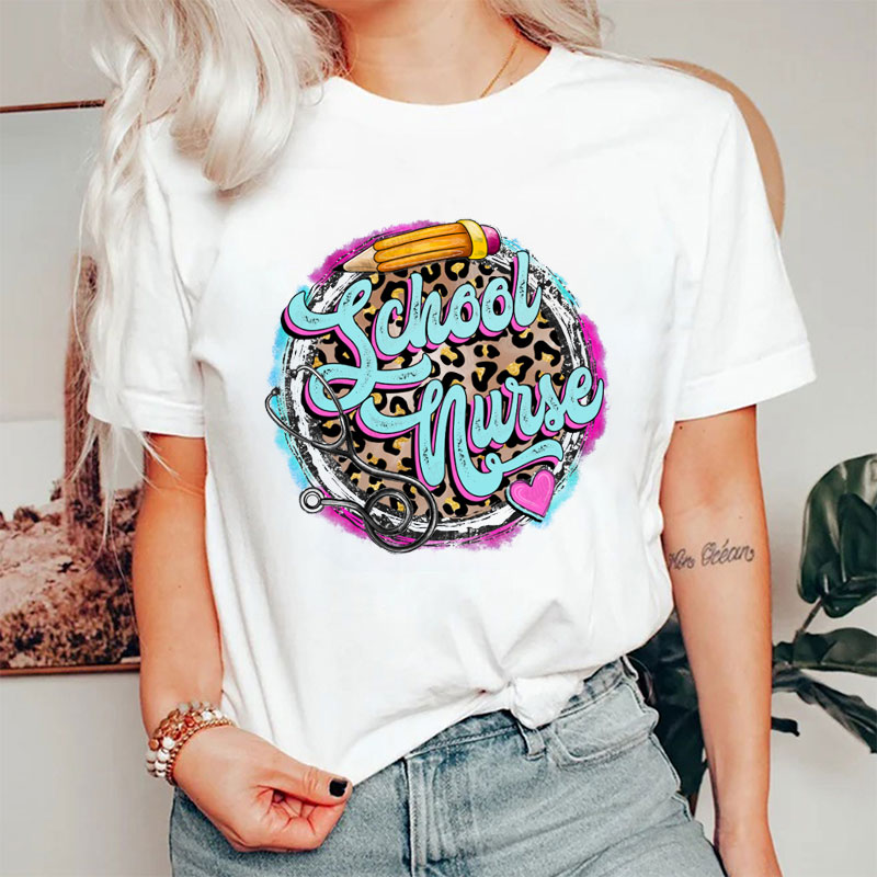 Leopard Print School Nurse T-Shirt