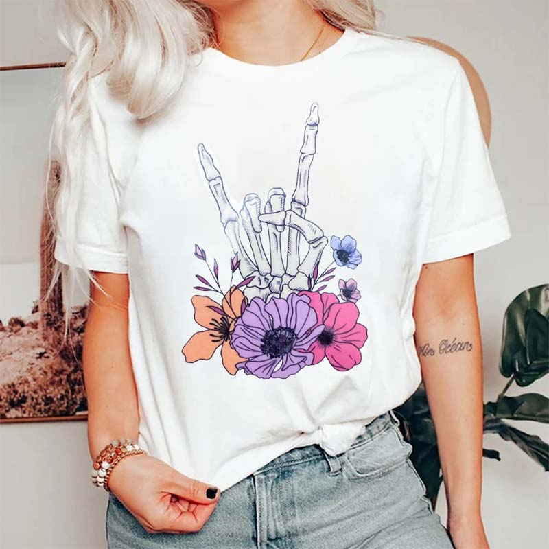 Skeleton Hand With Flowers Nurse T-Shirt