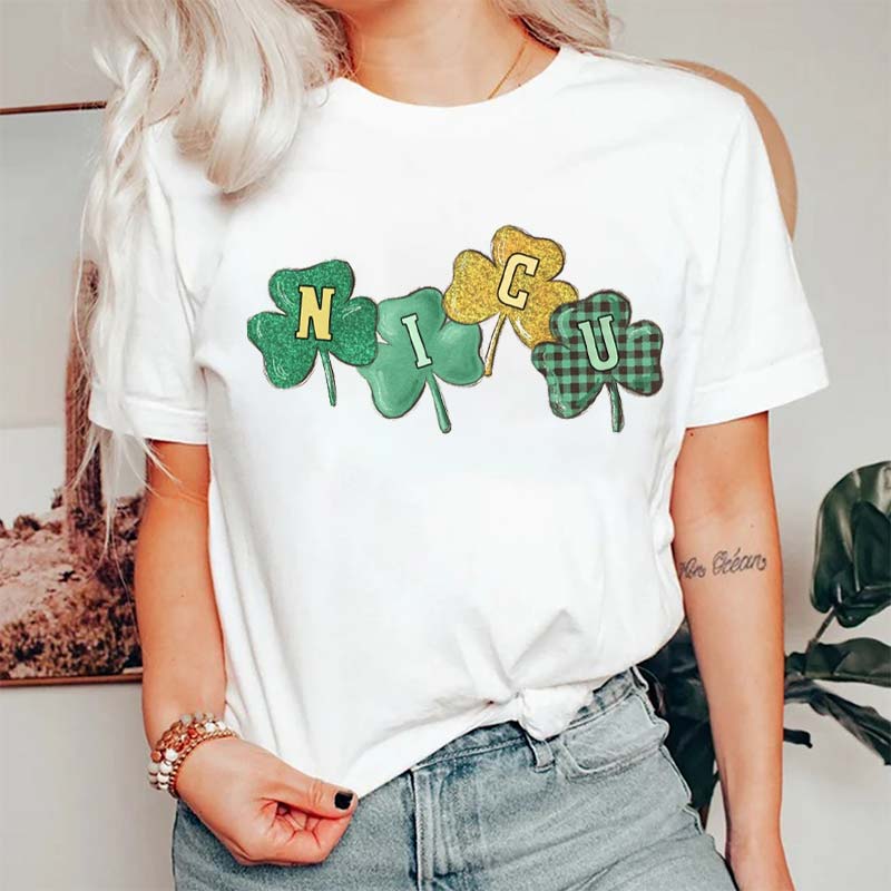 Glitter Clover NICU Nurse T-Shirt