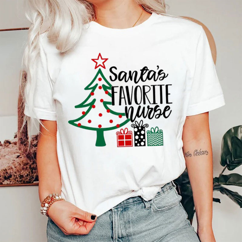 Christmas Tree Santa's Favorite Nurse T-shirt
