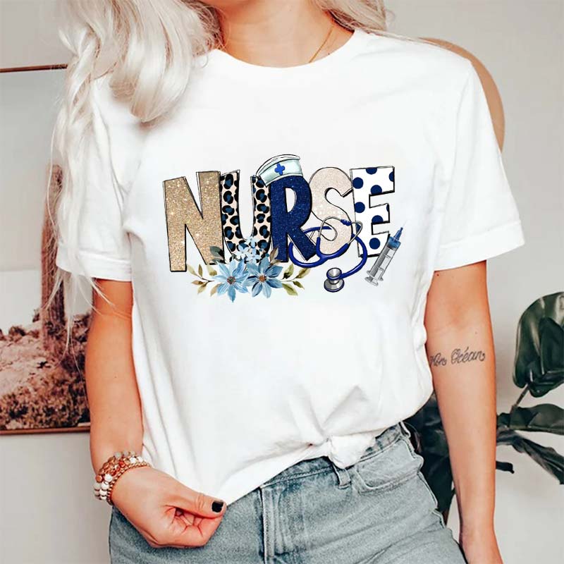 Blue Flower Nurse T-Shirt
