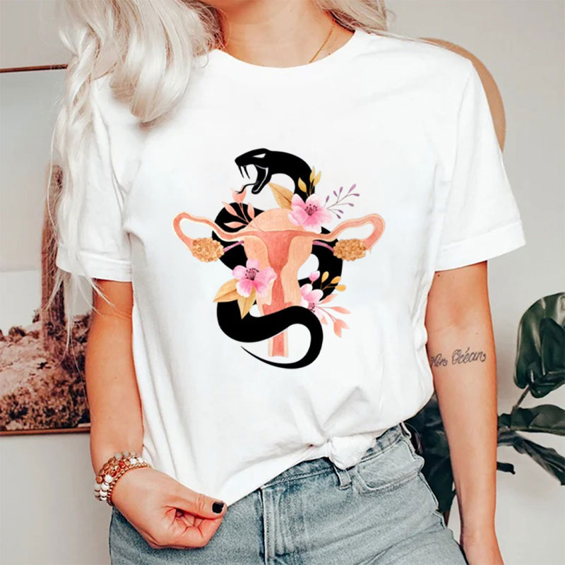 Floral Uterus Snake Feminist Nurse T-Shirt