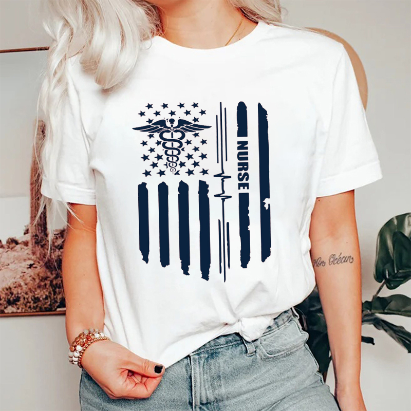 American Medical Montage Flag Nurse T-Shirt