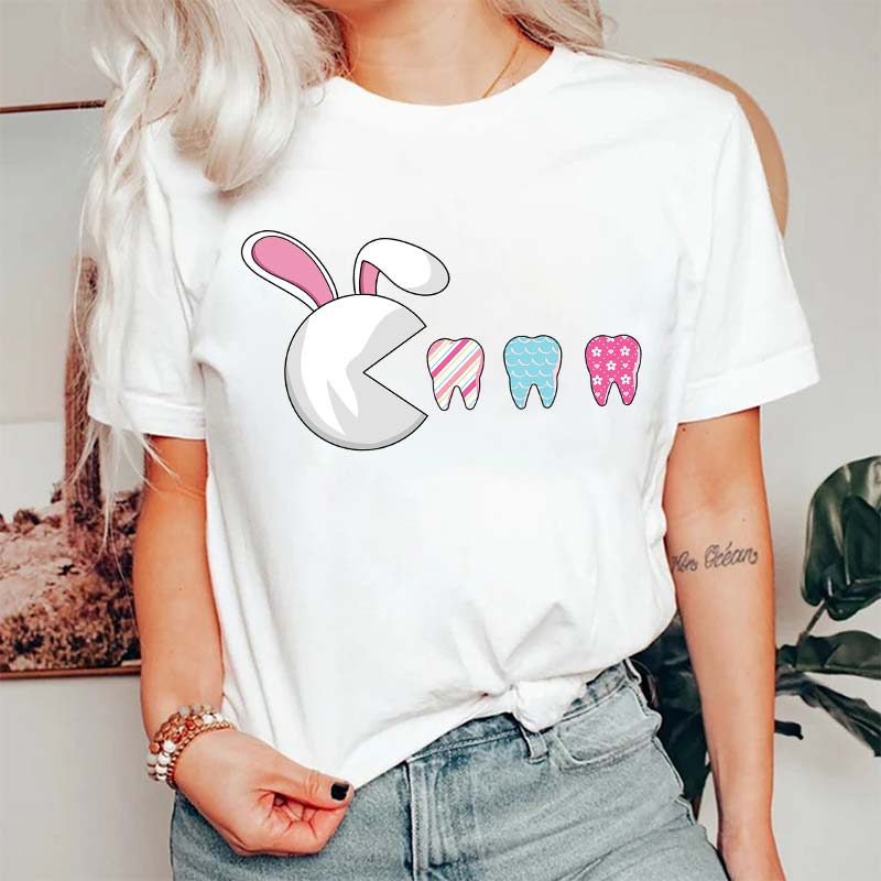 Pacman Easter Bunny Funny Dental T-Shirt