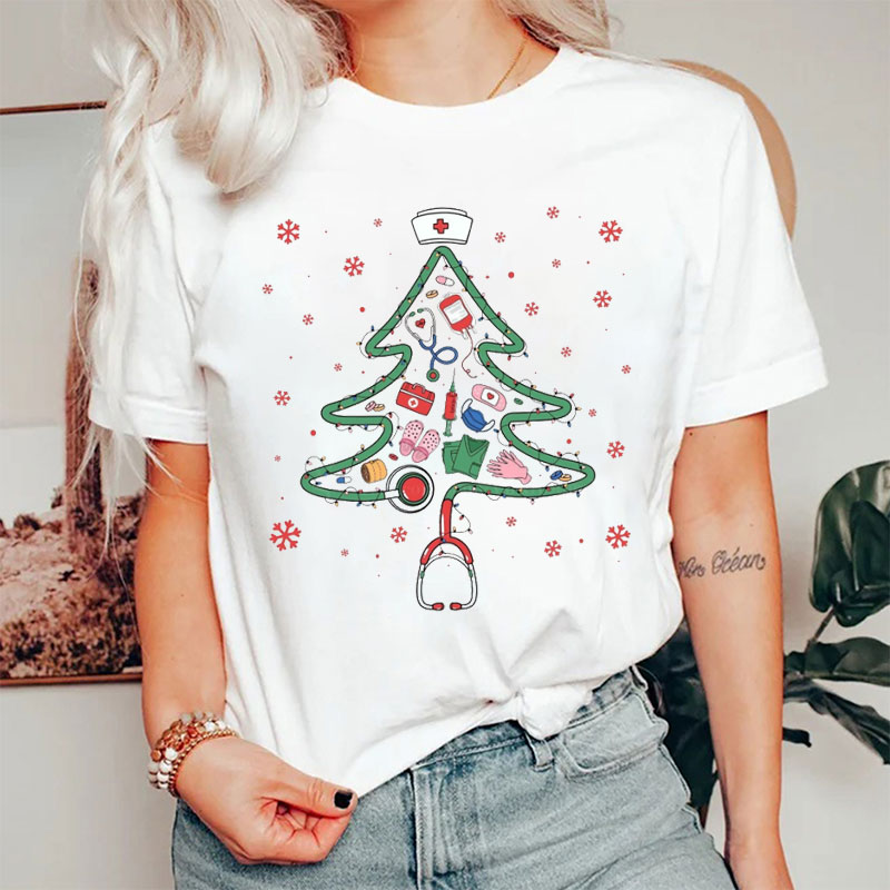 Stethoscope Christmas Tree Nurse T-shirt