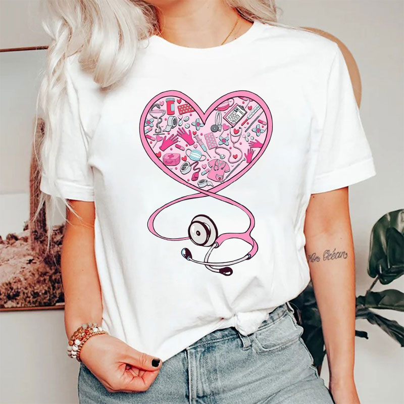 Valentine Heart Shaped Stethoscope Nurse T-Shirt