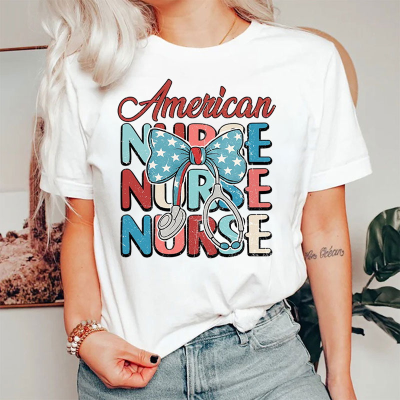 4th Of July Nurse Coquette Bow Stethoscope Nurse T-Shirt
