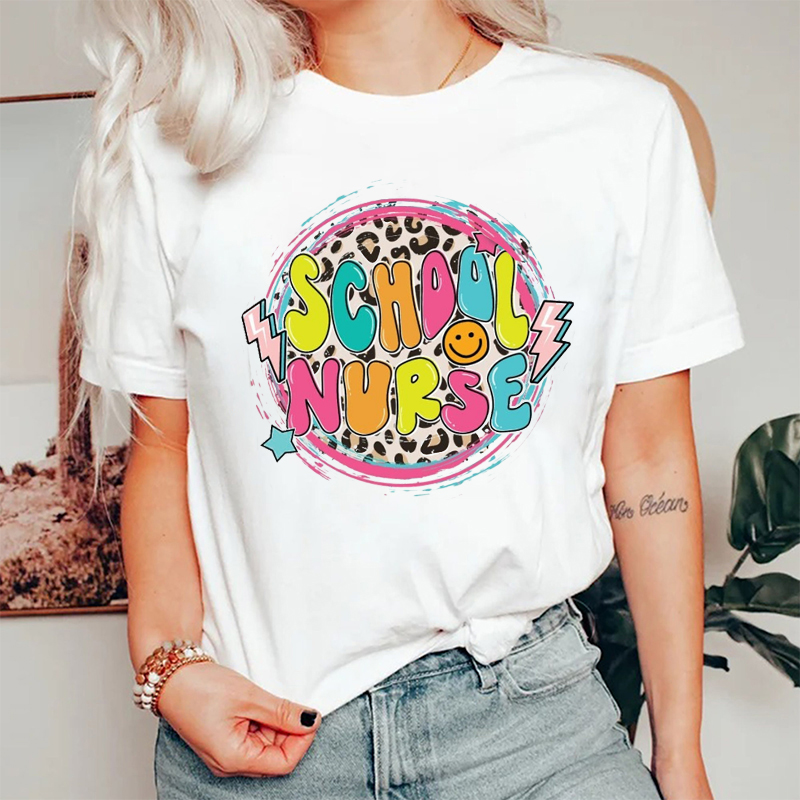 Colorful Leopard School Nurse T-Shirt
