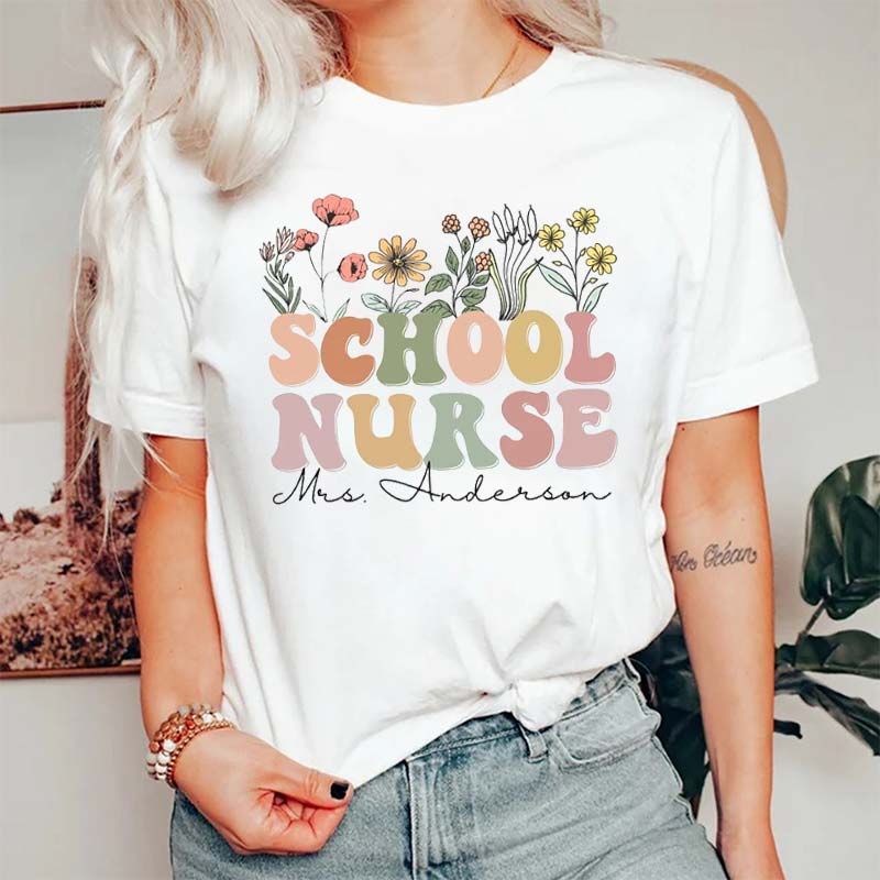 Personalized Wild Flower School Nurse T-Shirt