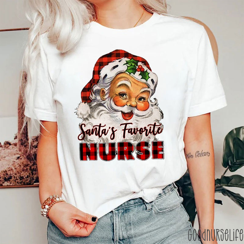 Retro Style Santa's Favorite Nurse T-shirt