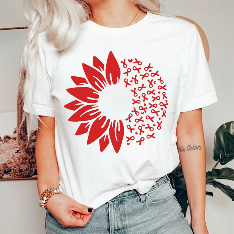 Red Ribbon Sunflower Nurse T-shirt